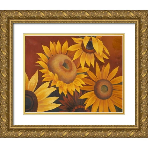 Rhyan, Vivien 32x26 Gold Ornate Wood Framed with Double Matting Museum Art Print Titled - Sunflowers I