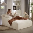 thumbnail image 1 of Noble House Rhydian Oversized Corduroy Chaise Lounge with Cushions, Ergonomic Design, Indoor Use, White, 1 of 5