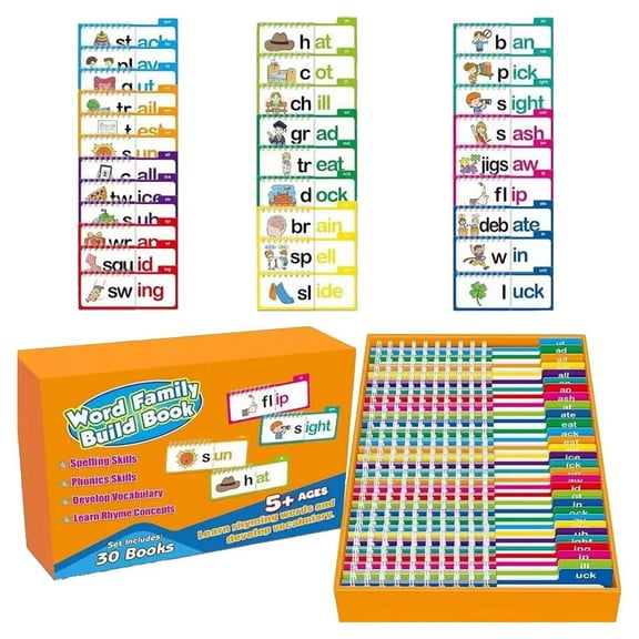 Rhyming Flip Books & ABC Vocabulary Flash Cards Set For Early Reading Games Spelling Skills Language Development