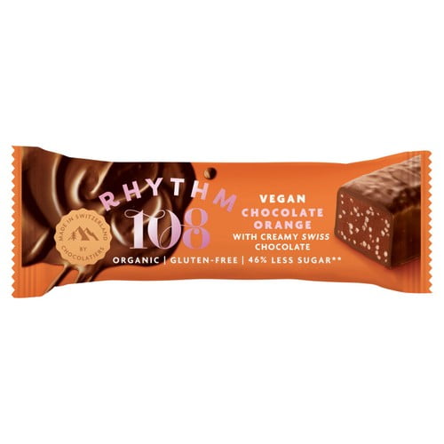 Rhythm 108 Swiss Vegan Orange Bar with Dark Chocolate 33g, British Import (Pack of 3)