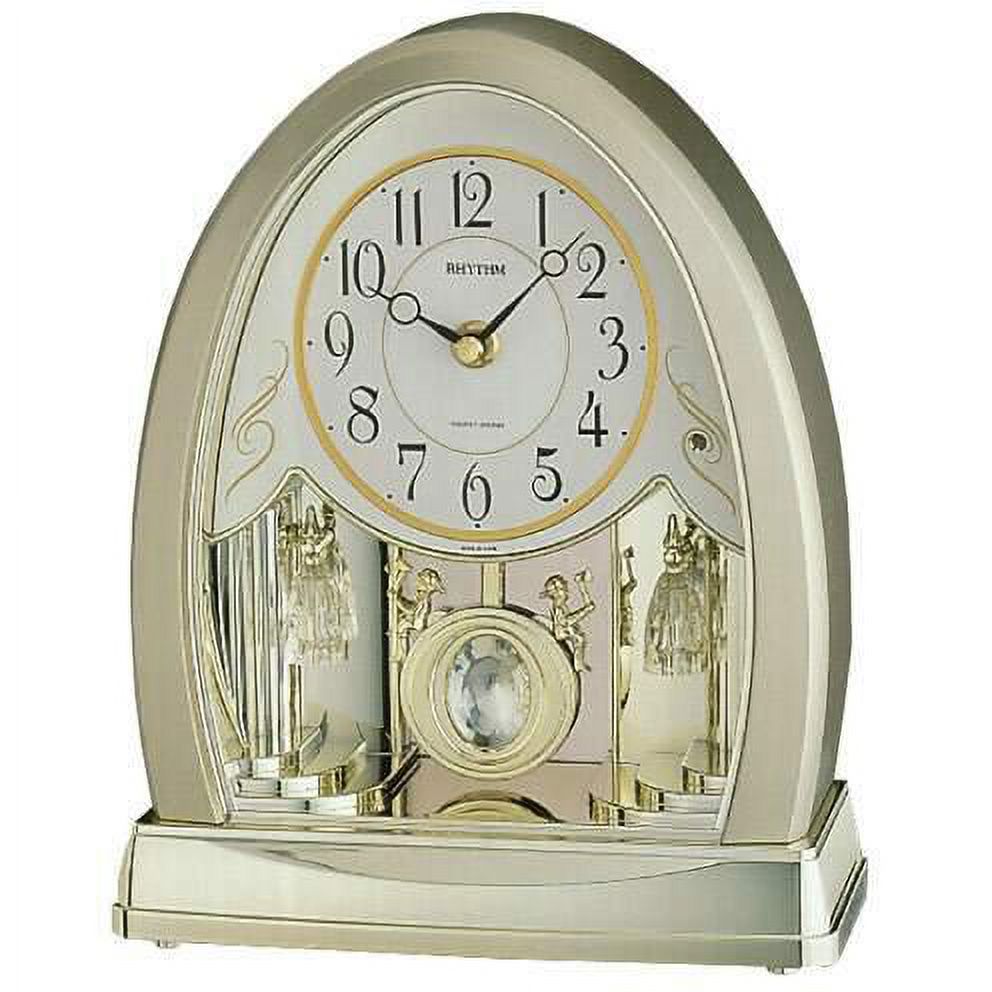 Rhythm Clocks Joyful Crystal Gold Musical Mantel Clock