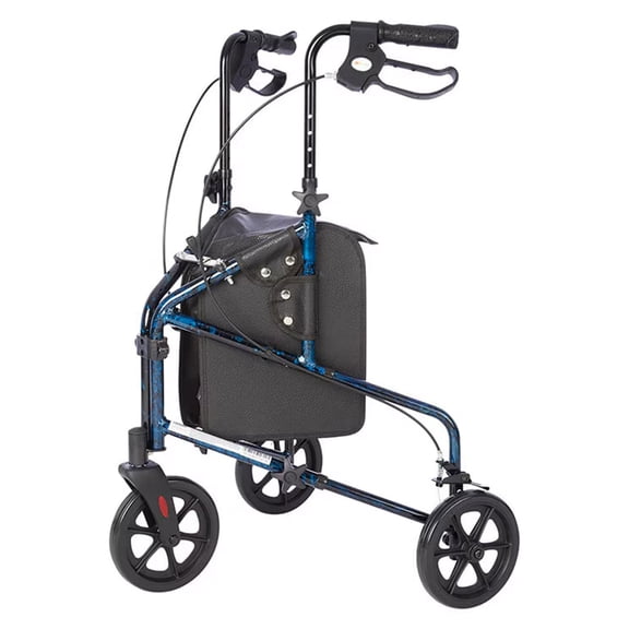 Rhythm Healthcare Rally Lite Aluminum 3-Wheel Folding Walker with Tote, Laser Blue