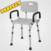 Rhythm Healthcare Portable Bath Seat  Shower Chair, White, with Backrest, Padded Arms, Aluminum