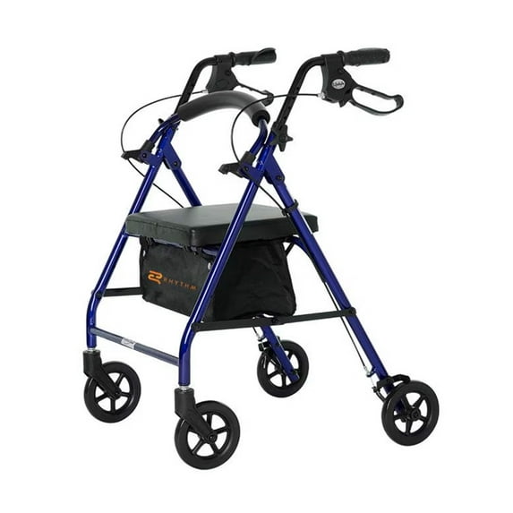Rhythm Healthcare Royal Aluminum Rollator Lightweight 4 Wheel Walker Seat, Blueberry