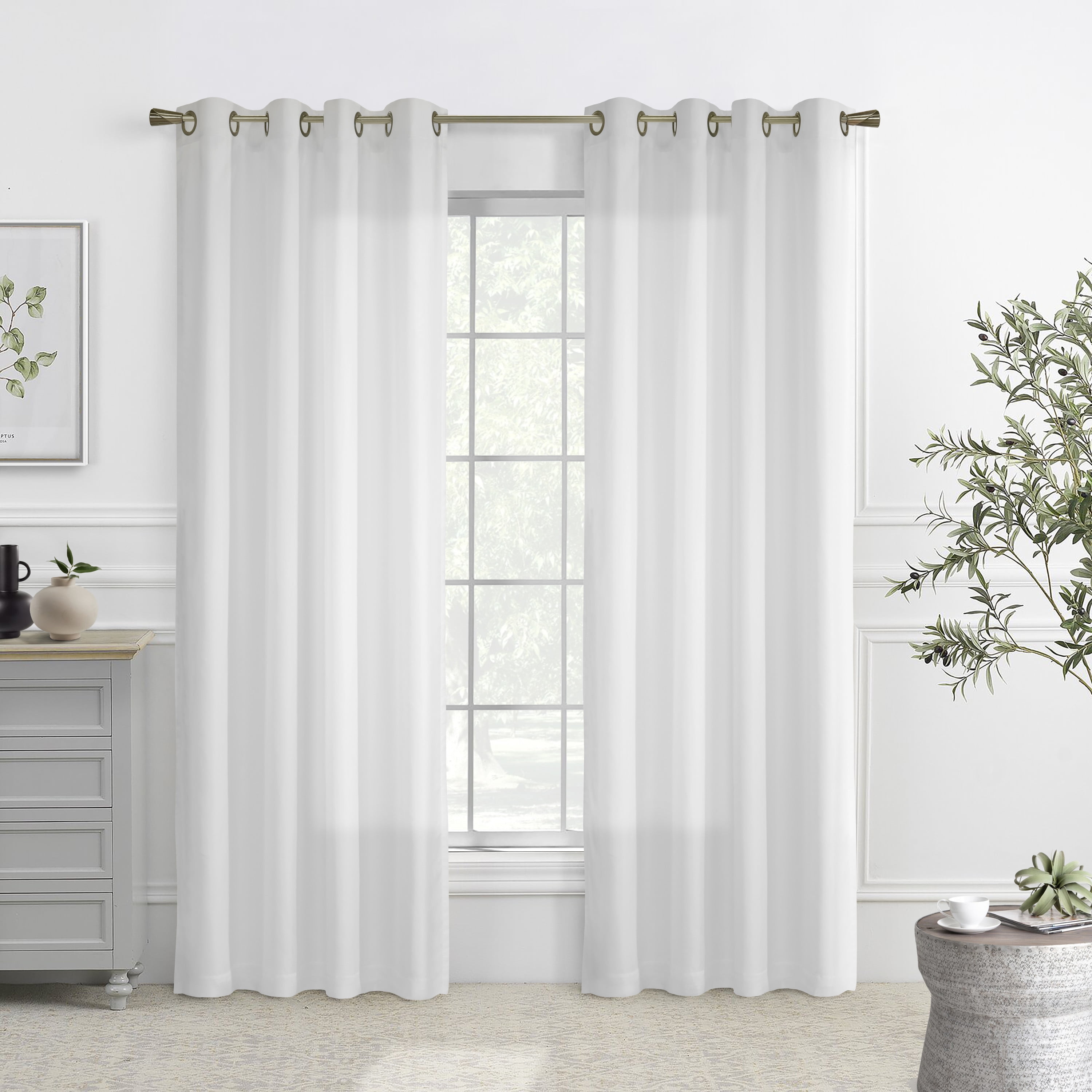 Rhythm Lined Grommet Curtain Panel 54" x 108" in White