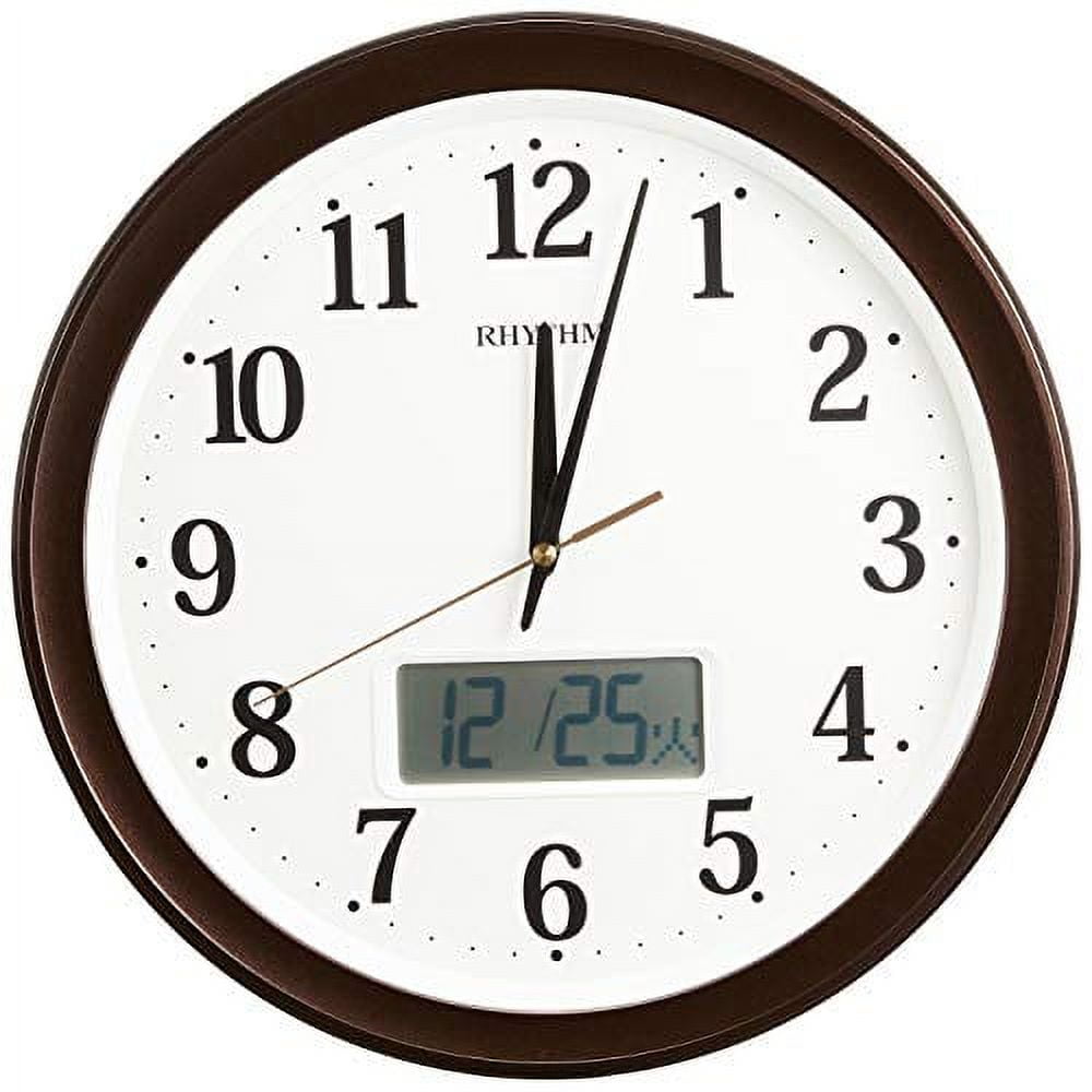 Rhythm (RHYTHM) Wall clock Brown Φ32.5x5cm Radio wave Analog Digital