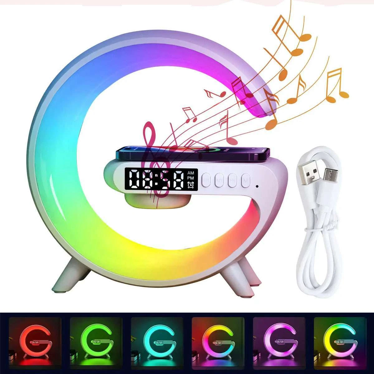 Rhythm Rgb Light Bar Smart Sunrise Alarm Clock Fast Wireless Charger White Lamp