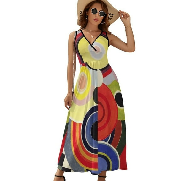 Rhythm Sonia Delaunay Ruffle Dress Fashion Boho Beach Long Dresses Female Party Printed Maxi Dress
