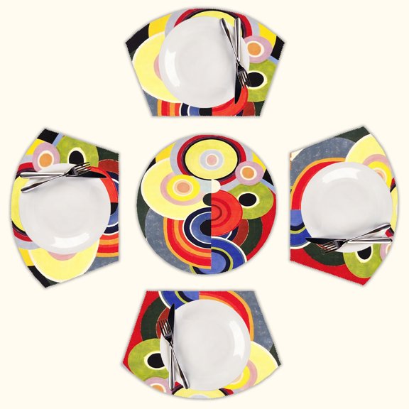 Rhythm Sonia Delaunay Ruffle Round Table Placemats Set Of 5 Wedge Table Mats Washable Heat Resistant Place Mat For Dining Table Kitchen Farmhouse Restaurant