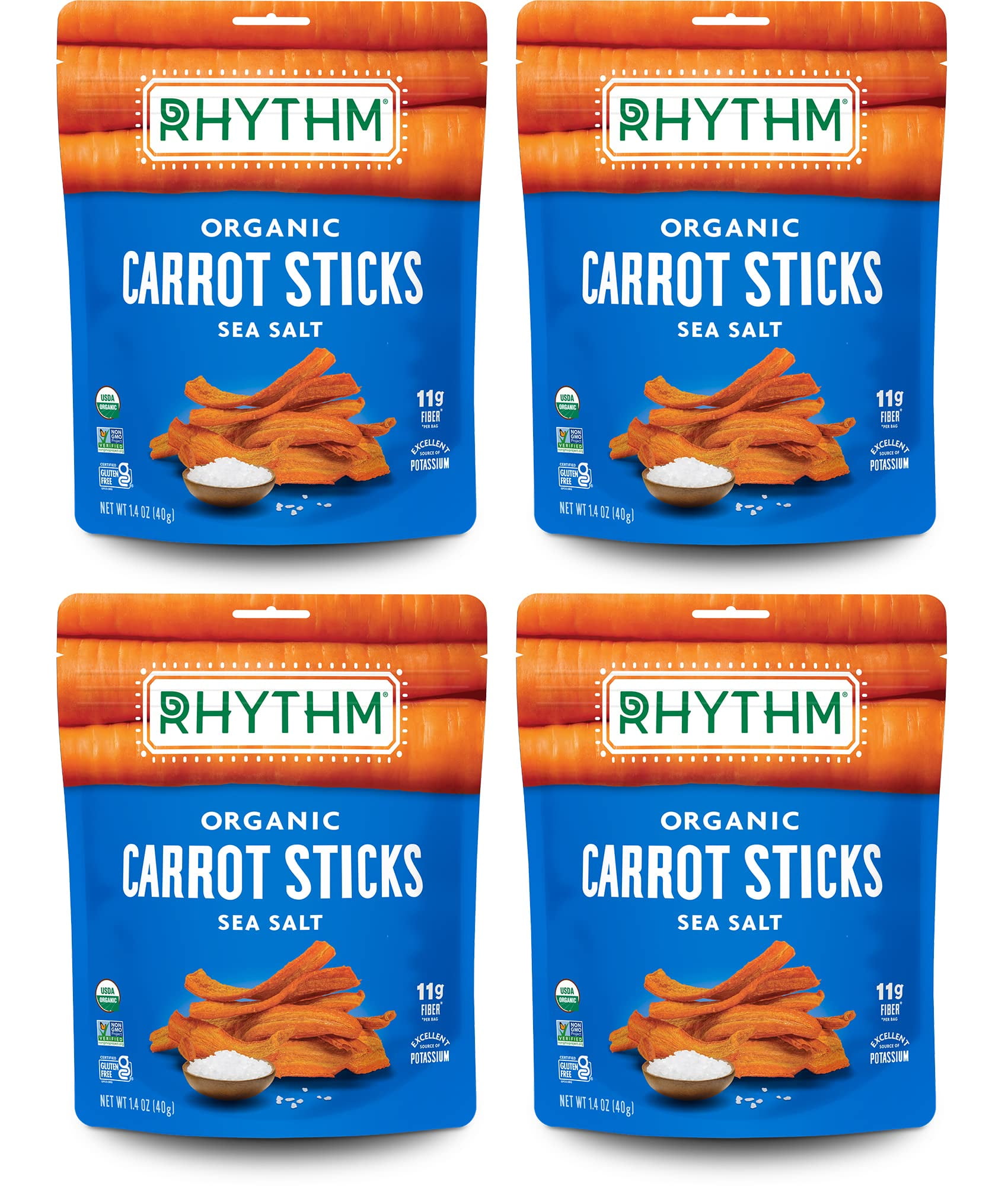 Rhythm Superfoods Crunchy Carrot Sticks, Sea Salt, Organic and Non-GMO, Vegan/Gluten-Free Superfood Snacks, 1.4 Ounce (Pack of 4)