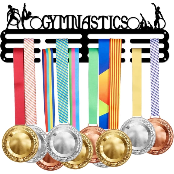Rhythmic Gymnastics Medal Holder Floor Exercise Medals Display Iron Wall Mounted Hooks Medal Rack Display Competition Medal Holder Display Wall Hanging for Over 60 Medals Black