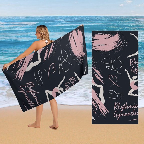 Rhythmic Gymnastics Silhouette Design Beach Bath Towel, Lightweight Sports Bath Towel, Fashion Beach Bath Towel, Suitable for Summer Swimming Camping Travel Beach Pool Bathroom Fitness Exercise