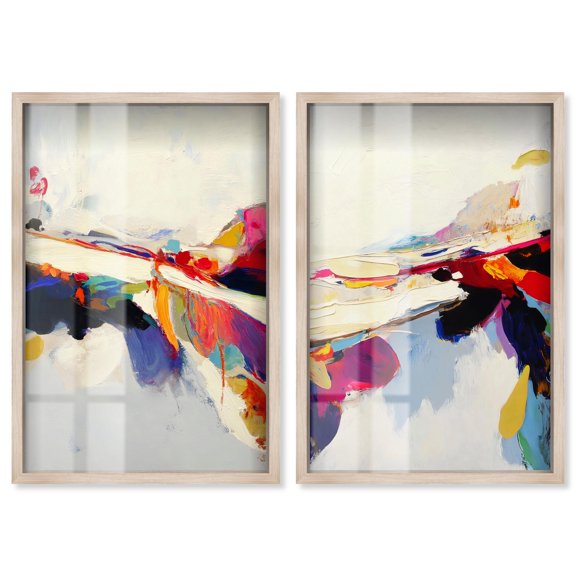 Rhythmic Rush Colors Duo Shadowbox Print Sunset Pink Wall Decor Set by Art Remedy, Blonde Frame, 16 x 24