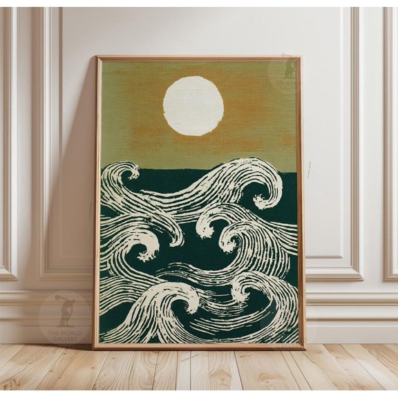 Rhythmic Wave Poster Japanese Ocean Minimal Seascape Coastal Decor, Unframed Poster