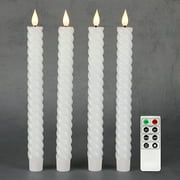 Rhytsing 10" 4Pcs White Twisted Flameless Taper Candles with Timer - Remote & Batteries Incl.