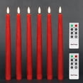 thumbnail image 1 of Rhytsing 11.4" Flameless Taper Candles with Timer Function, Battery Operated Dinner Table Tall Candlestick Rustic Wax, Warm White LED, 2 Remotes Included - Set of 6 (Red), 1 of 6
