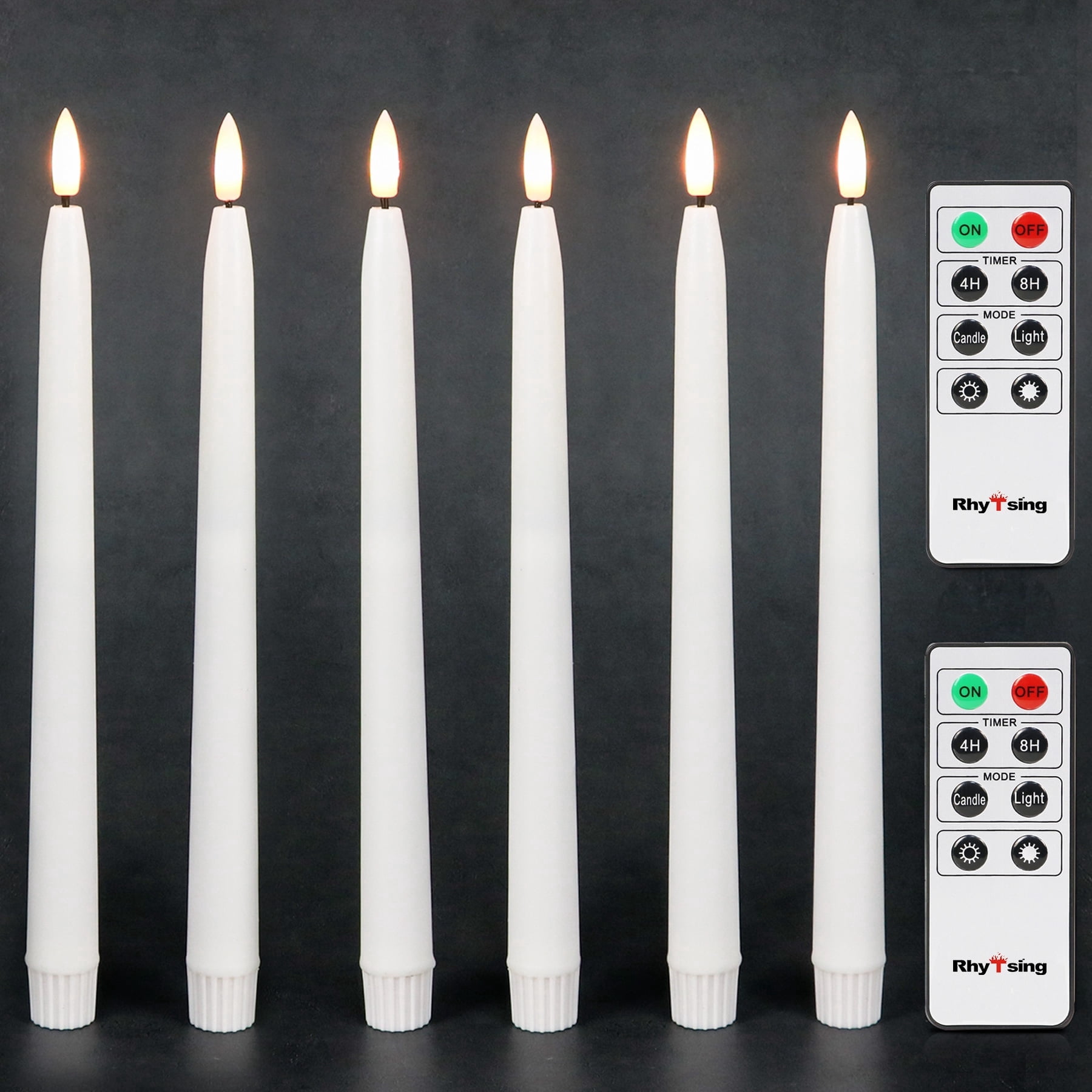 Rhytsing 11 inches White Flameless Taper Candles with Timer, Battery Operated Led Candle Sticks Real Wax Finished for Home Decor, 2 Remotes Included - Set of 6