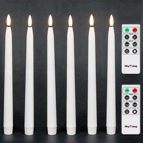 Rhytsing 11 inches White Flameless Taper Candles with Timer, Battery Operated Led Candle Sticks Real Wax Finished for Home Decor, 2 Remotes Included - Set of 6