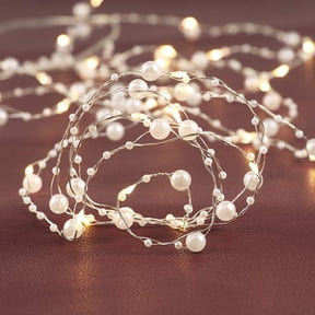 Rhytsing 36 LEDs White Pearl Glarand Battery Operated Fairy String Lights with Timer Function for Wedding Christmas Party Event Decoration, 14.7FT