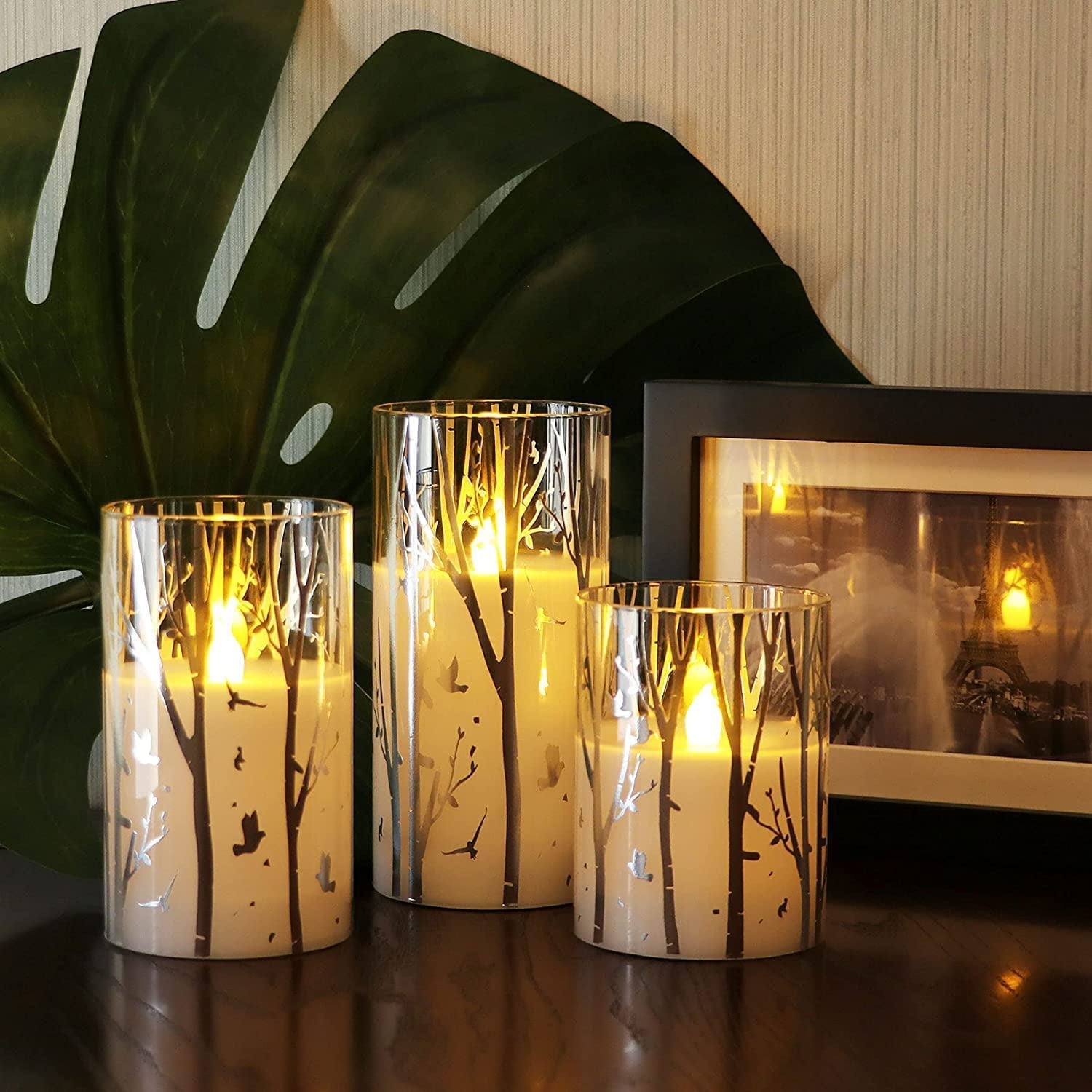 Rhytsing Birch Design Glass Battery Operated LED Candles with