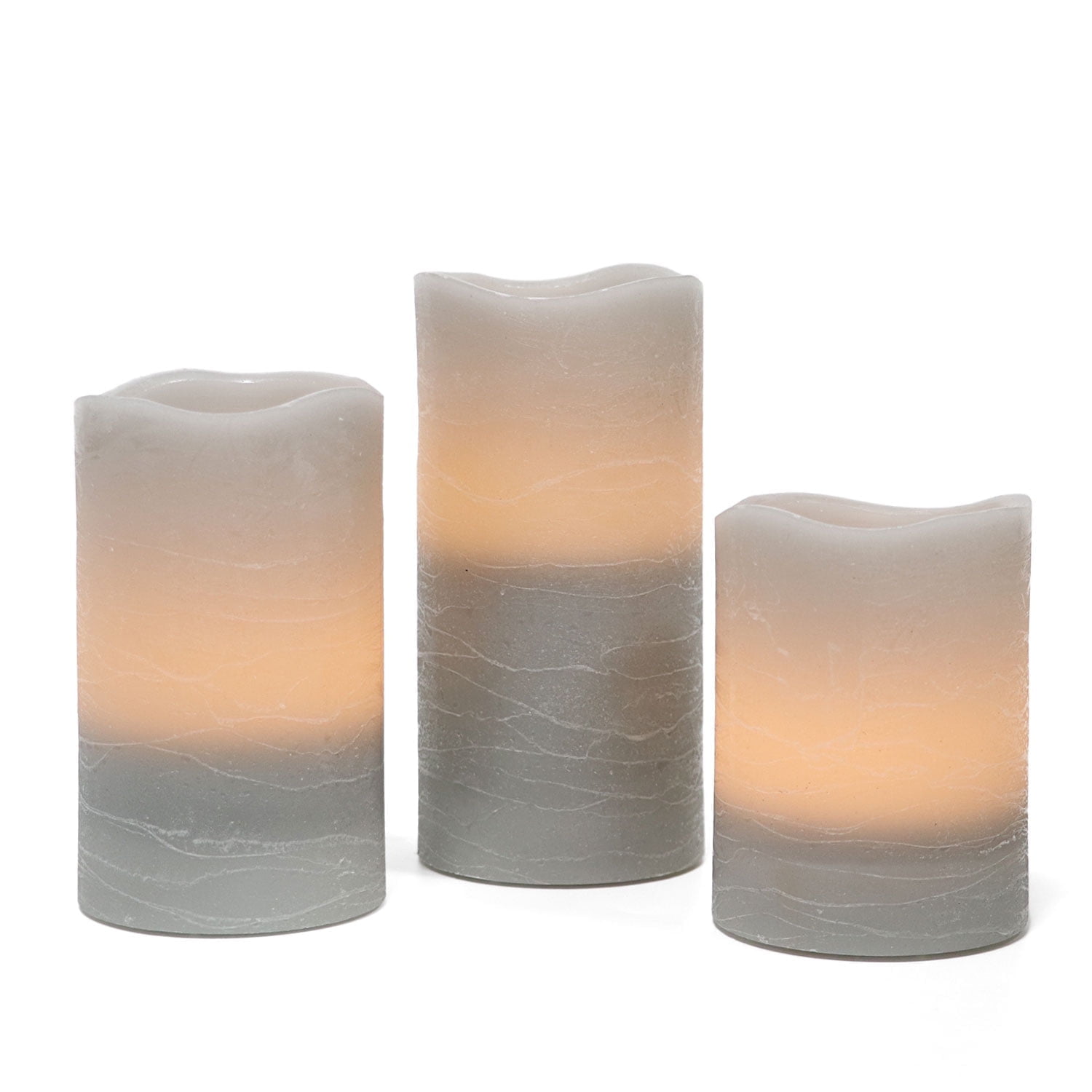 Rhytsing Set of 3 Gray Wax Battery Operated Flameless LED Pillar Candles with Timer - Batteries Included