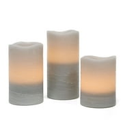 Rhytsing Set of 3 Gray Wax Battery Operated Flameless LED Pillar Candles with Timer - Batteries Included