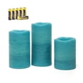 thumbnail image 1 of Rhytsing Turquoise Battery Operated Flameless LED Candles with Timer Function for Summer and Weddings, Warm White Light, Real Wax Finish, 6 Batteries Included - Set of 3, 1 of 5