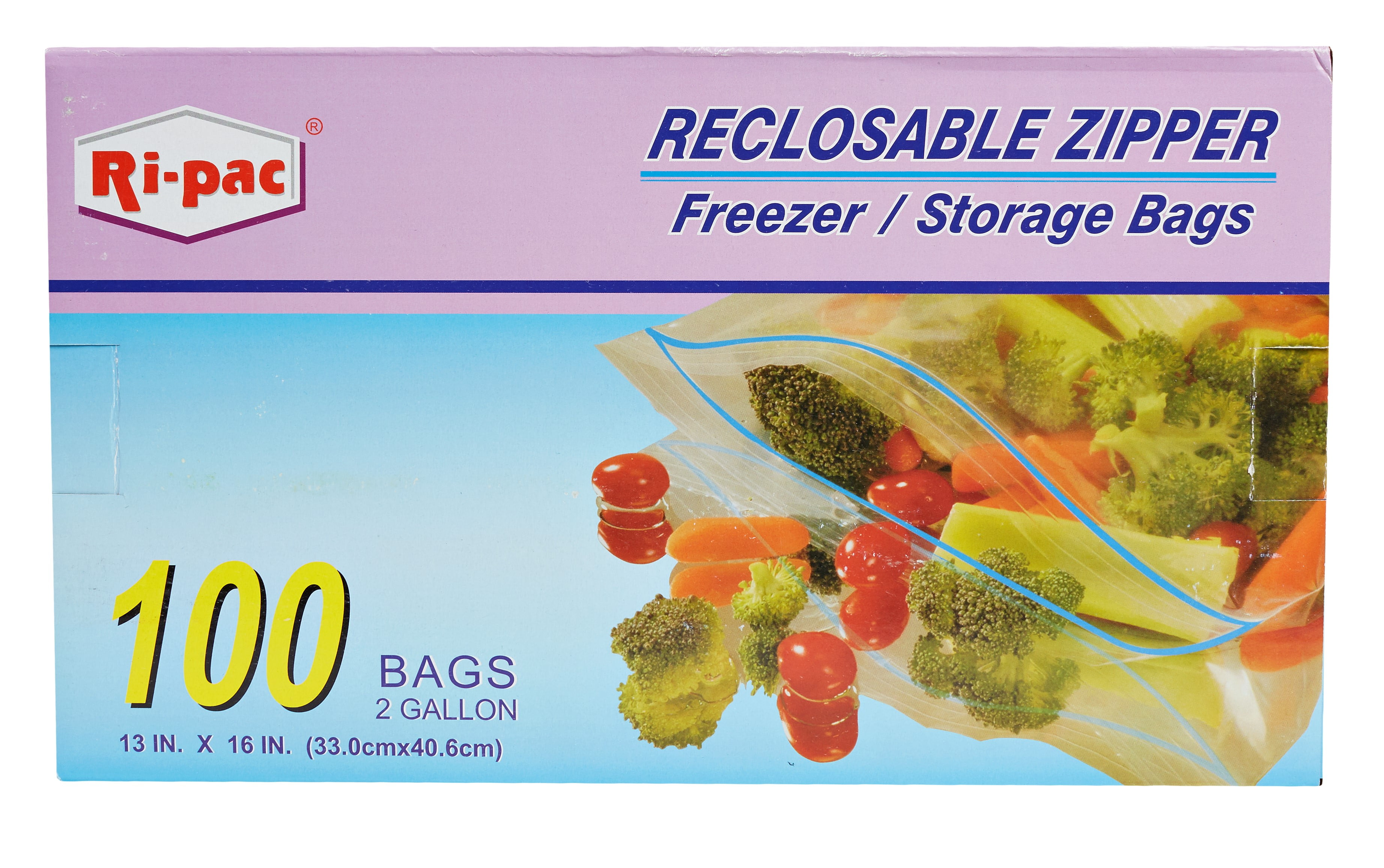 Ri-pac Zipper Freezer & Storage Bags, 2 Gallon, 100 Ct