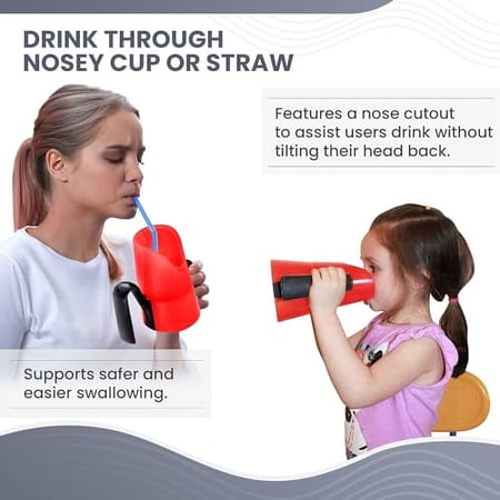 RiJe Dysphagia Regulating Drinking Cup for Difficulty Swallowing Disorders - Controlled Sips Adult Size (8oz) Cup Prevents Aspiration - 2 Handles for Secure Grip - Adjustable 3-15cc, Made in Canada