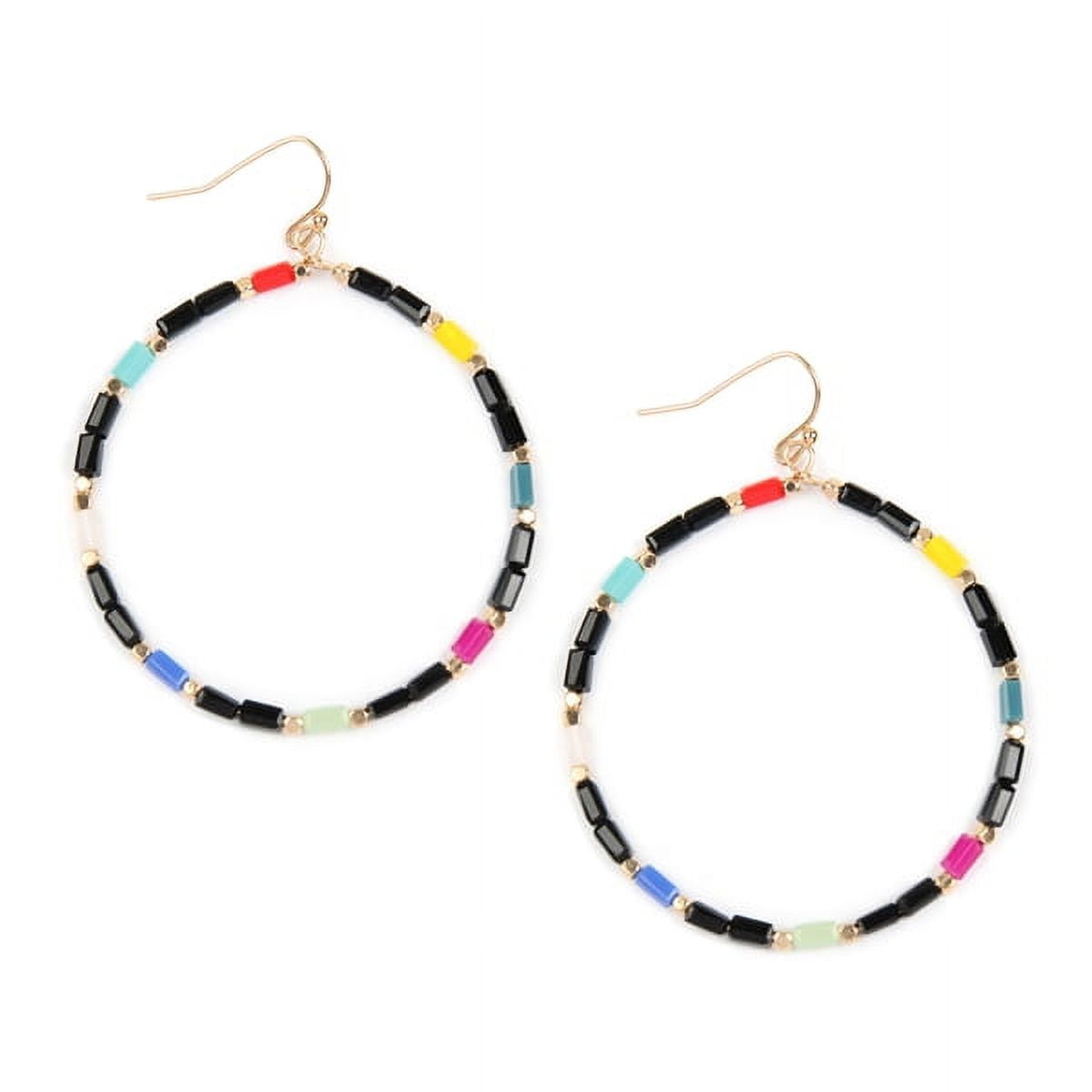 Riah Fashion 2" Rectangular Glass Beads Hoop Earrings