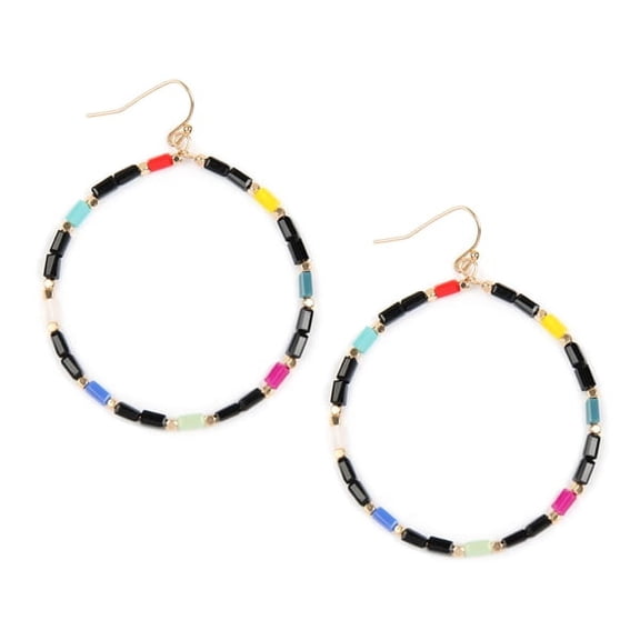 Riah Fashion 2" Rectangular Glass Beads Hoop Earrings