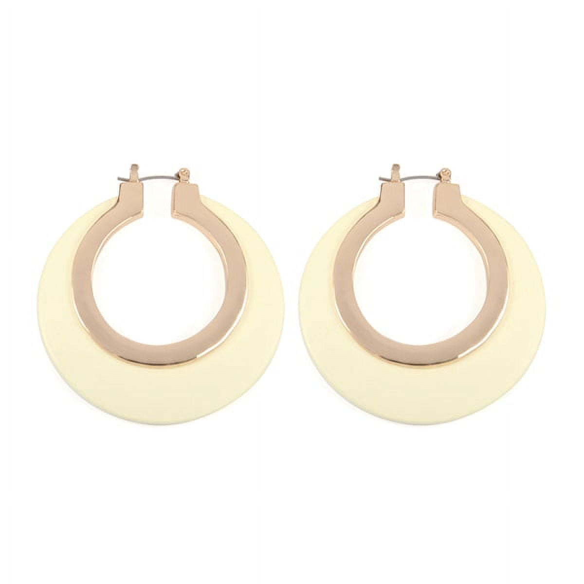Riah Fashion Wood in Metal Hinge Hoop Earrings