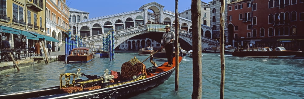 Rialto Bridge over the Grand Canal Venice Veneto Italy Canvas Art - Panoramic Images (27 x 9)