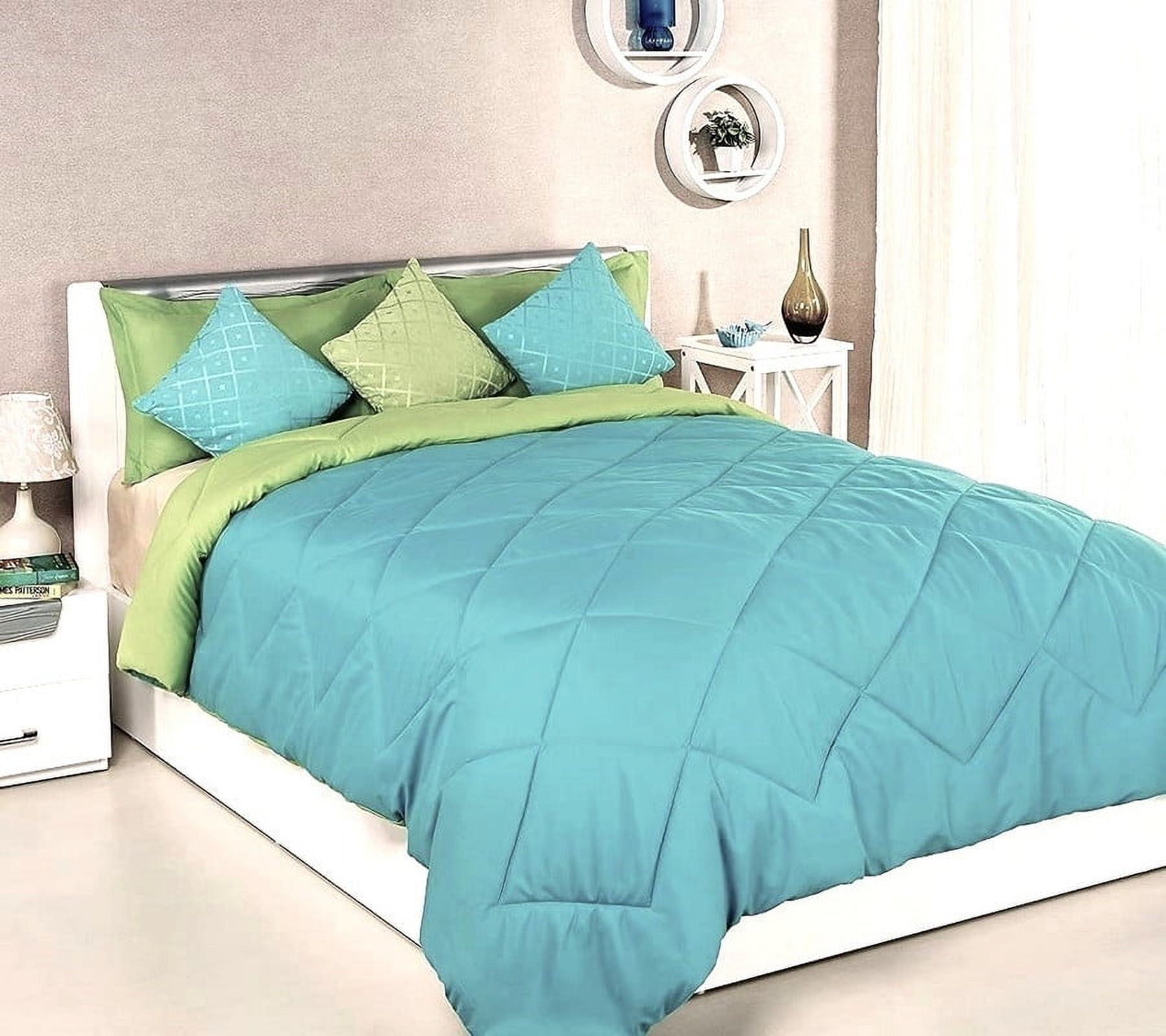 Rian Decor King Size Reversible Comforter - All Season Quilted Down Alternative Bedding Comforter - Winter Summer Fluffy Soft - Machine Washable – Blue/Green