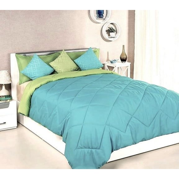 Rian Decor King Size Reversible Comforter - All Season Quilted Down Alternative Bedding Comforter - Winter Summer Fluffy Soft - Machine Washable  Blue/Green