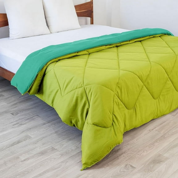 Rian Decor King Size Reversible Comforter - All Season Quilted Down Alternative Bedding Comforter - Winter Summer Fluffy Soft - Machine Washable Green