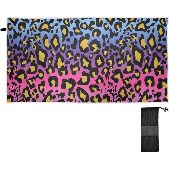 Rianbow Leopard Print Animal Beach Towel 31" x 71", Quick Dry Bath Towel Super Absorbent Lightweight Travel Towel for Beach Yoga Swim Sport Camping Holiday
