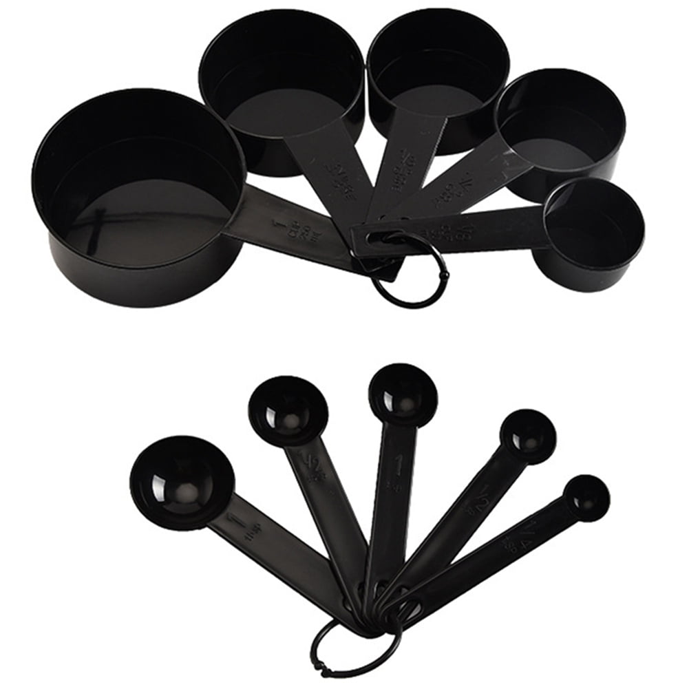 Riapawel 10Pcs Plastic Measuring Cups and Spoons Set Black