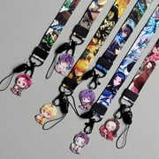 Riapawel Anime Demon Slayer Kimetsu No Yaiba Lanyard Figure Set Key chain Mobile Phone Cosplay Straps ID Badge Holder Charms