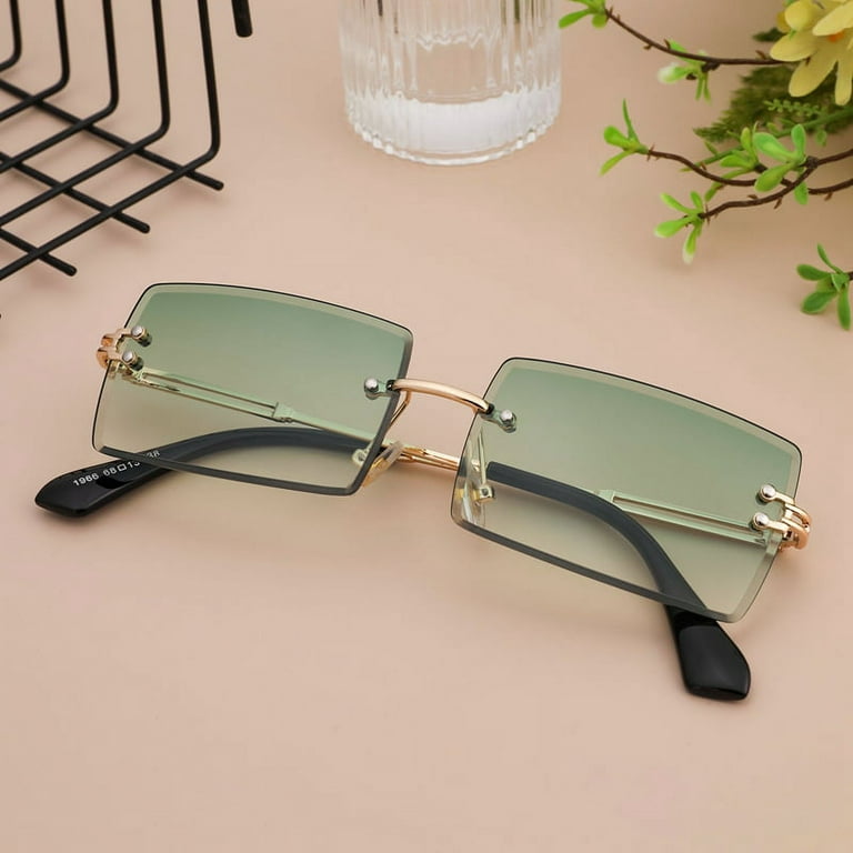 Riapawel Rectangle Rimless Sunglasses for Men Women Vintage Retro Square  Gold Metal Frameless Glasses Tinted Lens