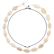 Riapawel Smooth White Puka Shell Necklace Beach Surfer Choker Fashion Natural Boho Sea Shell Cowrie Beach Choker Women Necklace