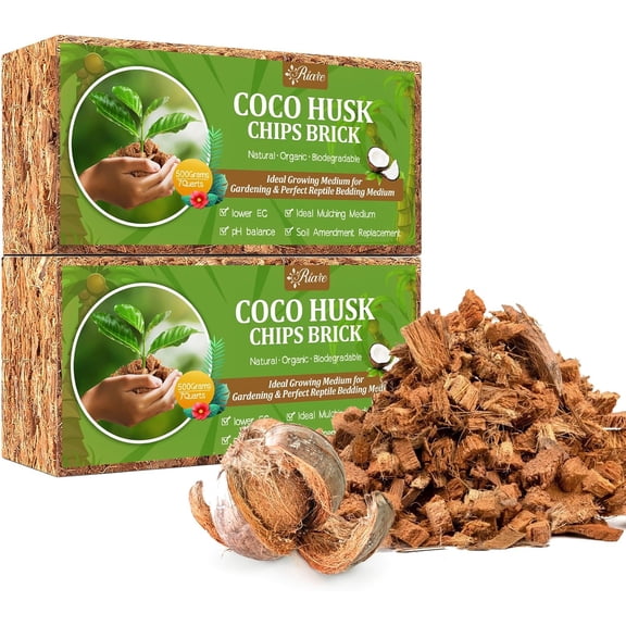 Riare 2 Pack Coco Chips Substrate for Plants- 2.2lb 100% Organic Coconut Husk Brick with Low EC and pH Balanced, High Expansion Coconut Substrate Coco Husk Mulch for Garden Flowers, Herbs, Planting