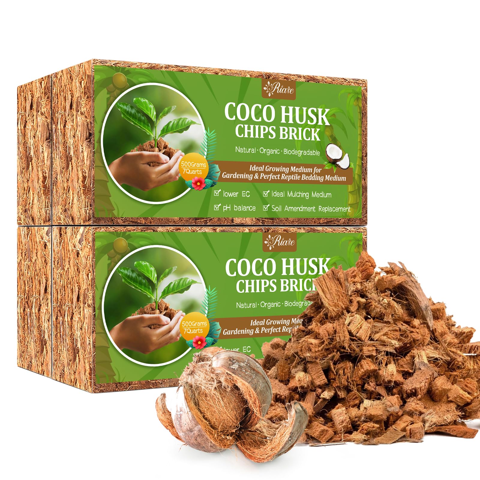 Image showcasing Riare 4 Pack Coco JKF25 Chips Substrate for 4.4lb 100% Organic Coconut ...