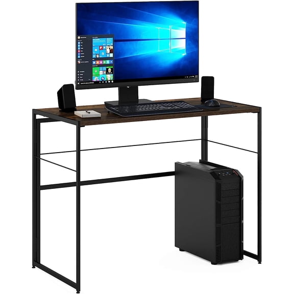 Riau No Tool/No Assembly/Folding Metal Frame Computer Desk, Rustic Oak/Black, 39 Inch