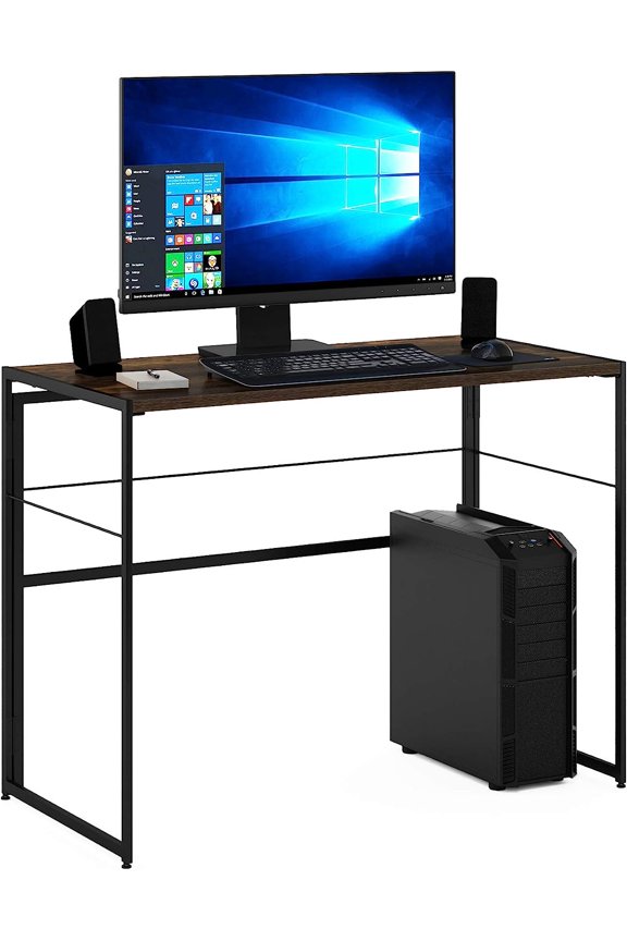 Riau No Tool/No Assembly/Folding Metal Frame Computer Desk, Rustic Oak/Black, 39 Inch