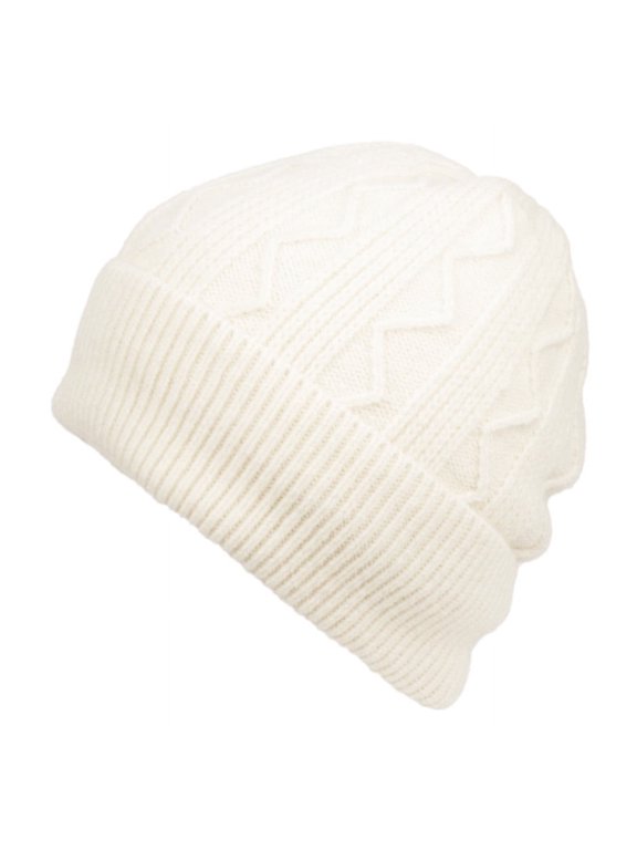 Rib Cable Knit Beanie Hat Winter Skull Ski Cap with Zigzag Stripe