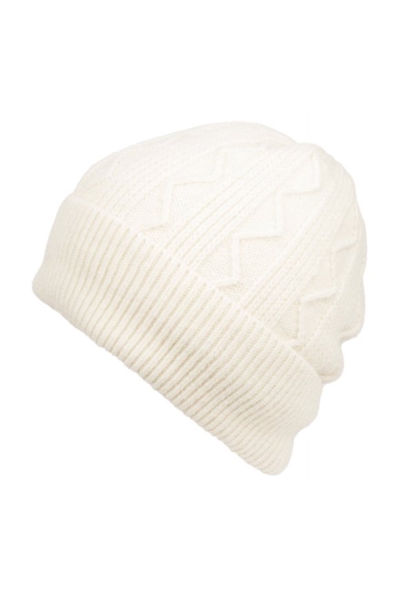 Rib Cable Knit Beanie Hat Winter Skull Ski Cap with Zigzag Stripe