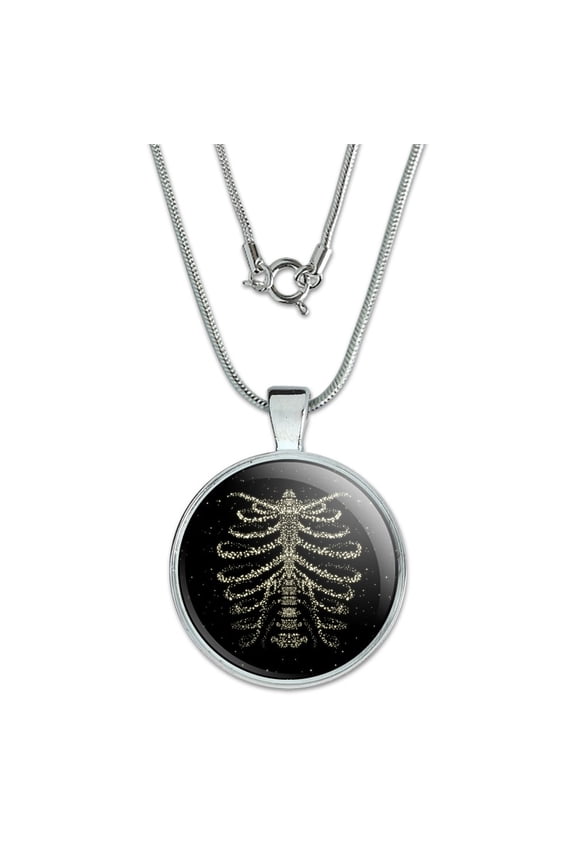 Rib Cage Skeleton Bones Stars Galaxy 1" Pendant with Sterling Silver Plated Chain
