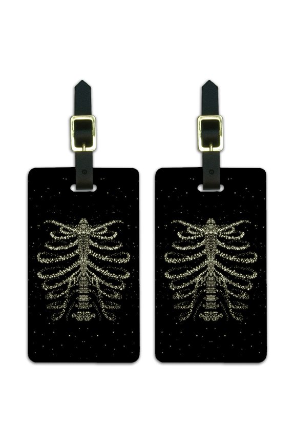Rib Cage Skeleton Bones Stars Galaxy Luggage ID Tags Suitcase Carry-On Cards - Set of 2