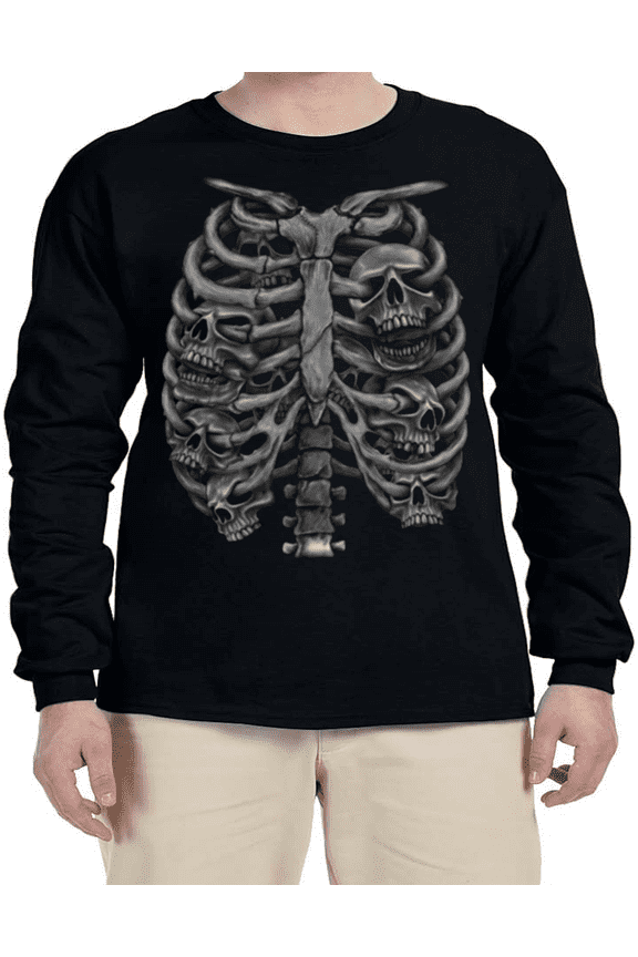 Rib Cage Skeleton Skulls Halloween Costume T-shirt Mens Graphic Tees Long Sleeve Tee Shirt